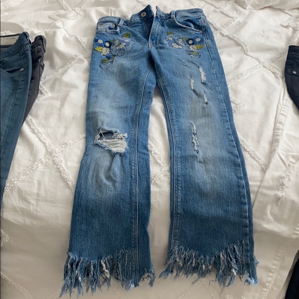Floral ripped jeans